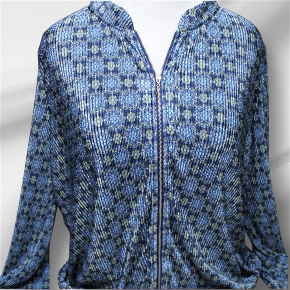 SOHO APPAREL Womens shirt jacket Shacket Full Zip Up Blue Floral Print 2X